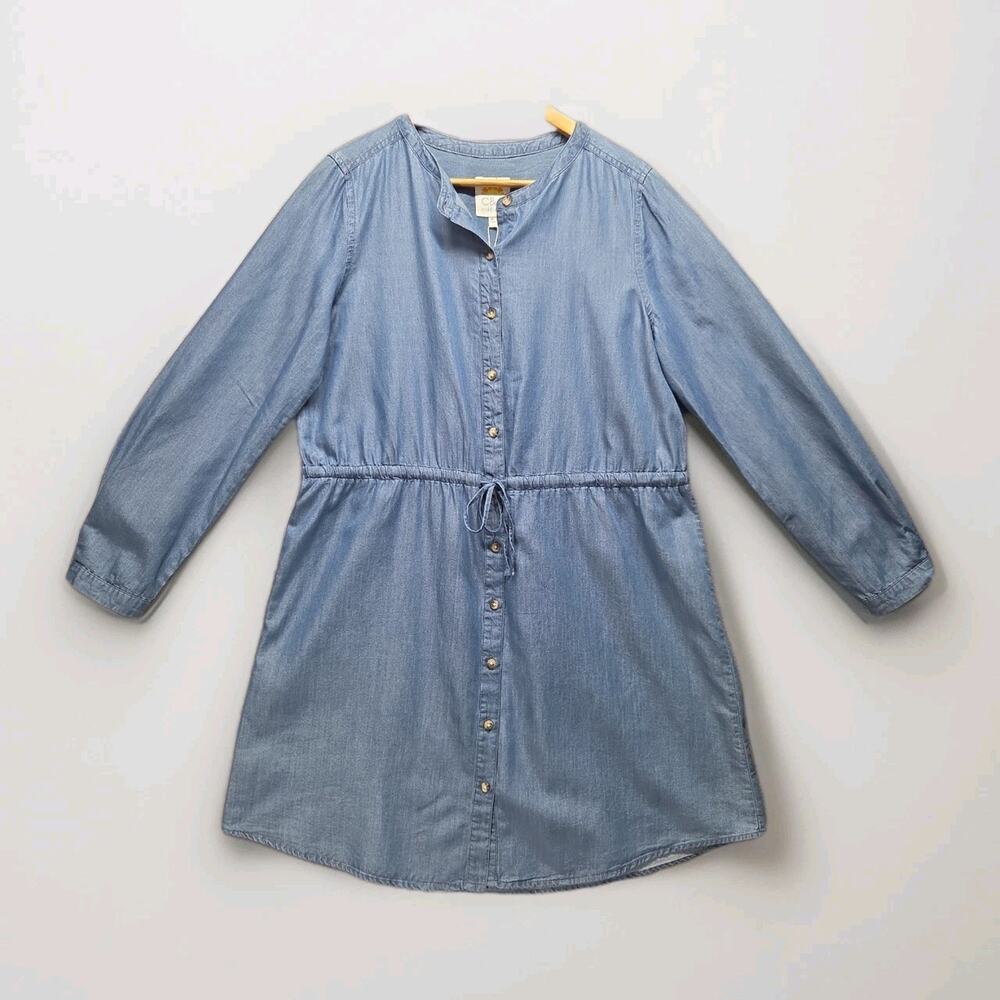 C&C California Chambray Blue Shirt Dress M Tie Waist Coastal Casual Tencel NWT